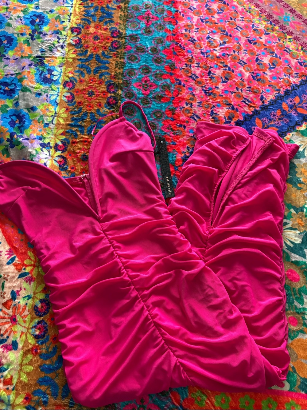 Hot Pink Ruched Spaghetti Strap Maxi Dress